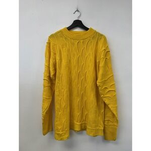 Coogi Sweater Mens Medium Yellow Cable Knit Crewneck Pullover Australia 3D